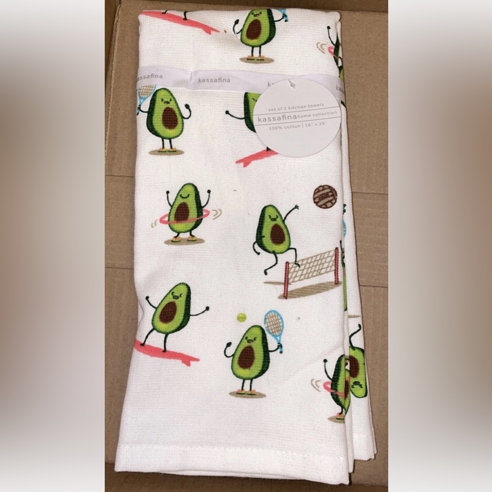 Kassafina Avocado Print Kitchen Towels 2 pack new